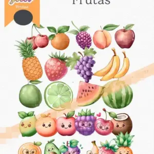 Kit Imagens Frutinhas Cute Aquareladas Frutas PNG