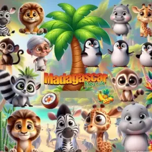 Kit Madagascar Baby PNG para Papelaria Personalizada