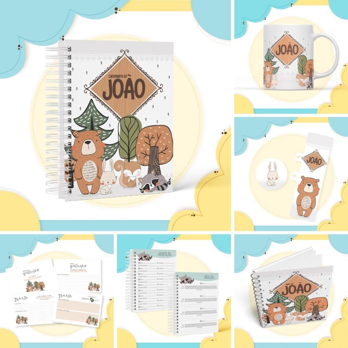 Kit Maternidade Bosque Menino com Caderneta e Álbuns 1 Kit Maternidade Bosque Menino com Caderneta e Álbuns