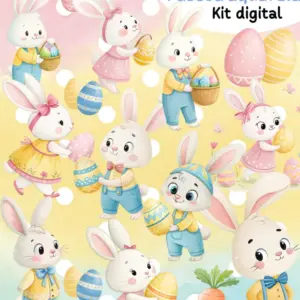 Kit Pascoa Aquarela Coelhinhos Png Para Lembrancas Personalizadas