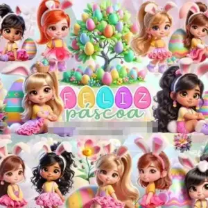 Kit Pascoa Mascotinhos Meninas Png Para Personalizacao