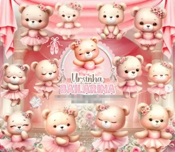 Kit Png Ursinha Bailarina Para Scrapbook E Papercraft