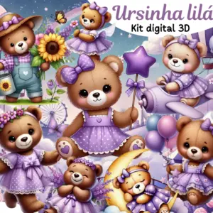 Kit Png Ursinha Fofinha Lilas Para Personalizados 2