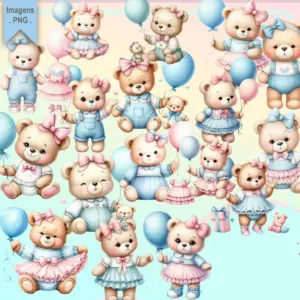 Kit Png Ursinhas Fofas Azul Rosa Para Sublimacao