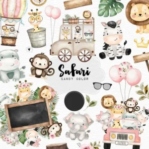 Kit Safari Aquarela: Arte PNG para Papelaria