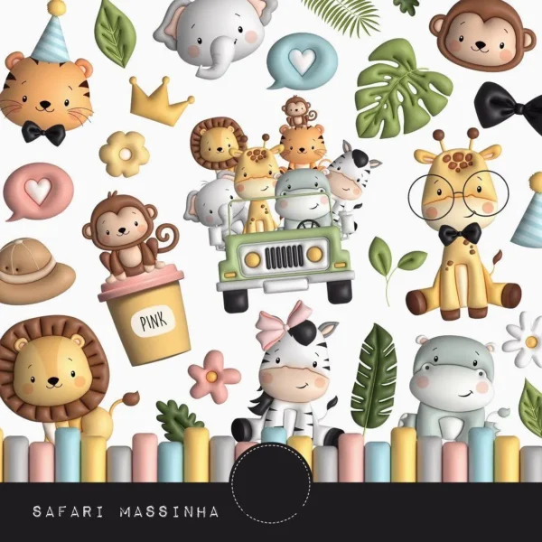 Kit Safari Aquarela: Arte PNG para Papelaria