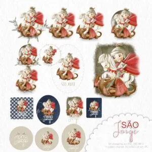 Kit São Jorge Png Santinhos Designs para Projetos Religiosos