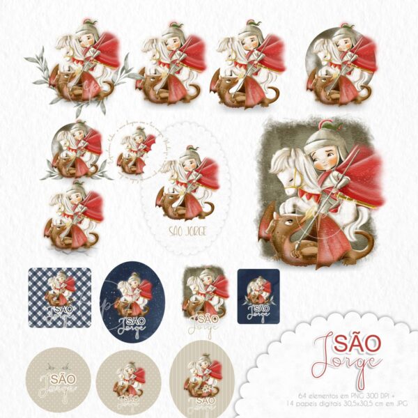 Kit São Jorge Png Santinhos Designs para Projetos Religiosos