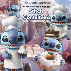 Kit Stitch Confeiteiro PNG para Papelaria Personalizada
