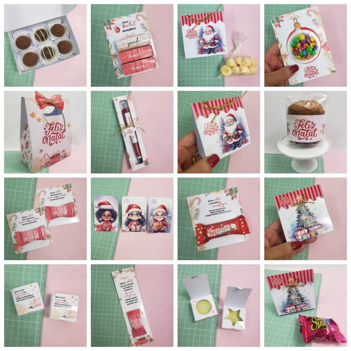 Lembrancinhas de Natal para Clientes prontas para Imprimir 1 Coleção de embalagens artesanais natalinas variadas, contendo doces e lembranças festivas em diversas apresentações.