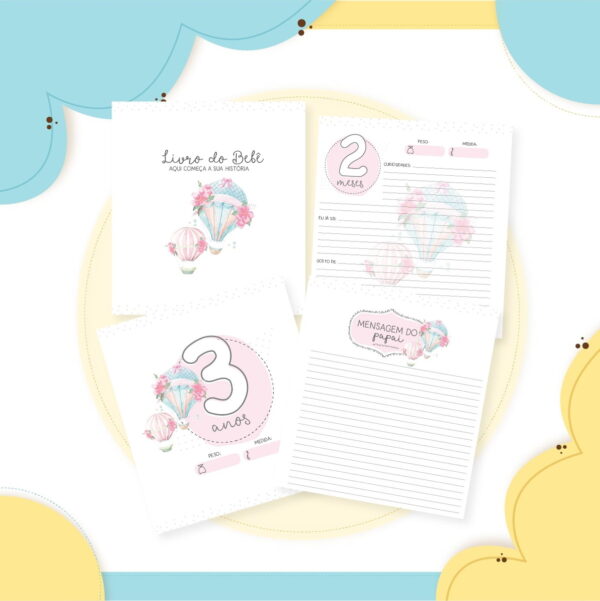 Livro do Bebê Balão de Ar Menina - Arquivo Digital