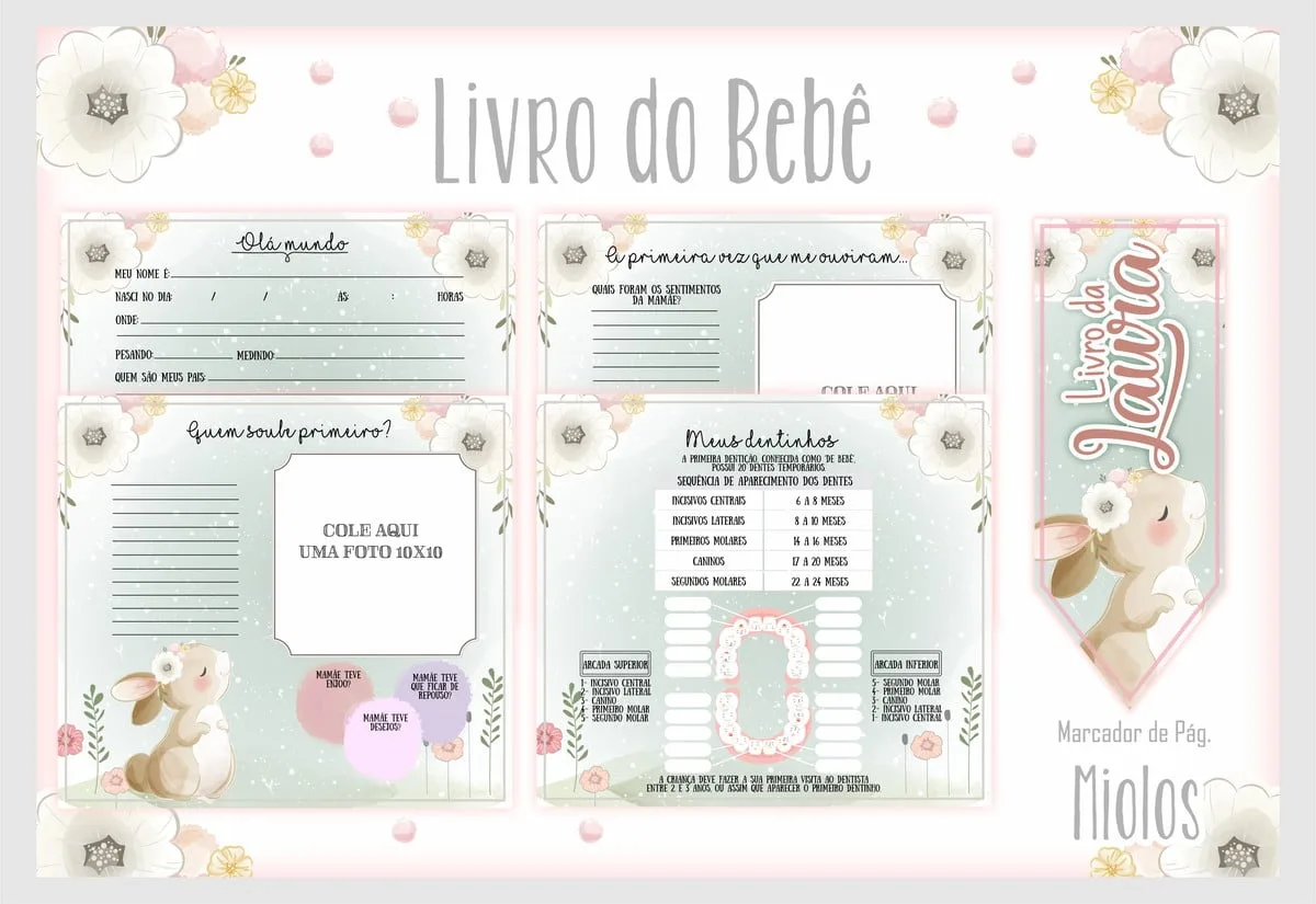 Livro do Bebê Coelhinha Neutra Menina - Arquivo Digital 2 Livro do Bebê Coelhinha Neutra Menina - Arquivo Digital