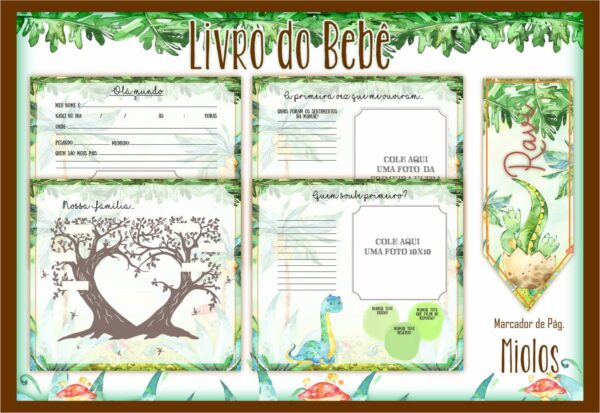 Livro do Bebê Dinossauro Aquarela - Arquivo Digital
