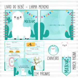 Livro do Bebê Lhama Branca Menino - Arquivo Digital