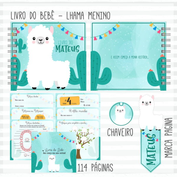 Livro do Bebê Lhama Branca Menino - Arquivo Digital