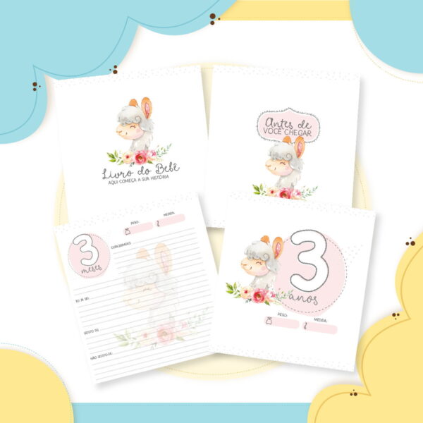 Livro do Bebê Lhama Floral - Arquivo Digital