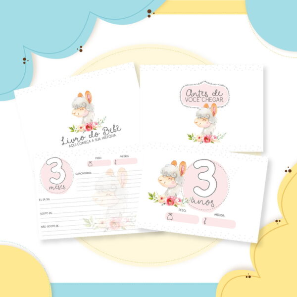 Livro do Bebê Lhama Floral - Arquivo Digital