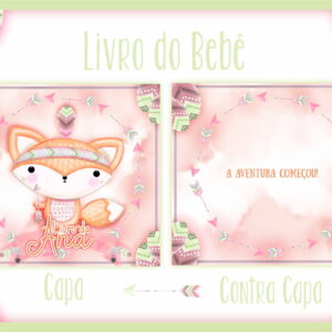 Design de capa e contracapa para livro de bebê com ilustrações de raposa boho.