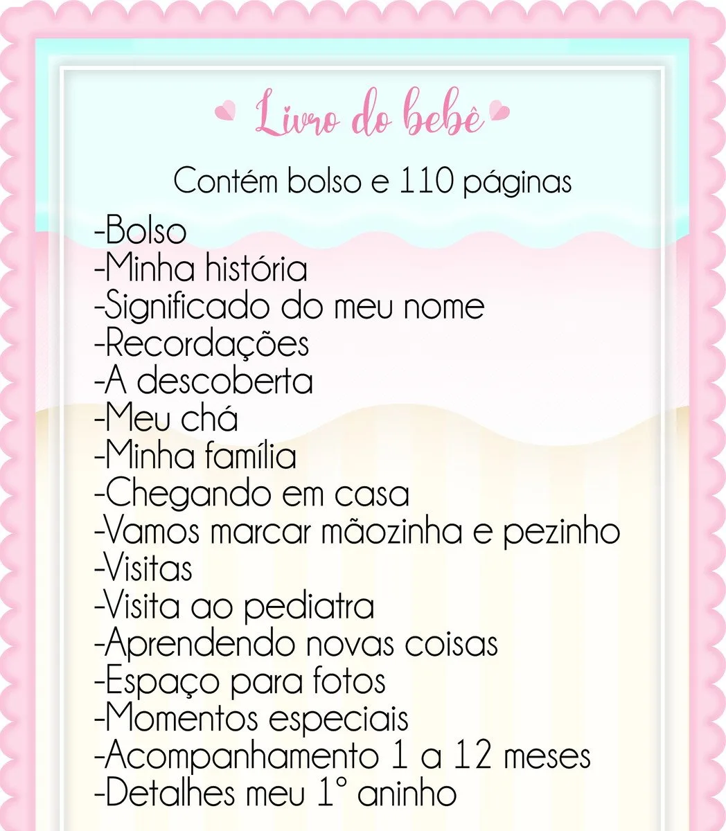Livro do Bebê Neutro Rosa - Arquivo Digital