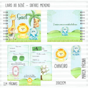 Livro do Bebê Safari Menino Verde - Arquivo Digital