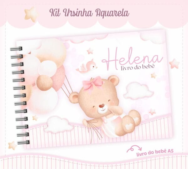 Livro do Bebê Ursinha Aquarela Rosa - Arquivo Digital