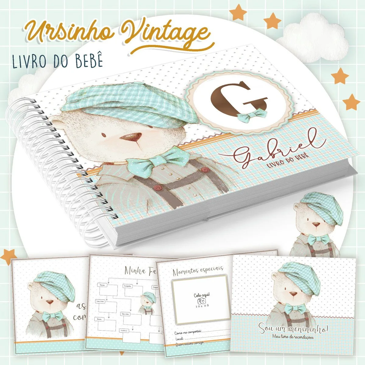 Livro do bebê Ursinho Vintage I - Arquivo Digital 1 Livro do bebê Ursinho Vintage I - Arquivo Digital