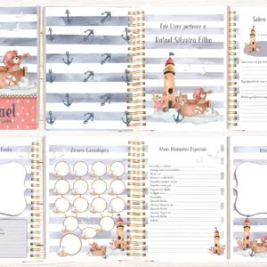 Livro do Bebê Urso Marinheiro - Arquivo Digital 42 Paginas abertas de um livro do bebe decorado com temas nauticos.