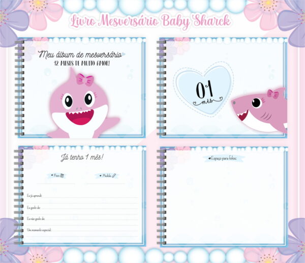 Livro Mesversário Babyshark Menina - Arquivo Digital
