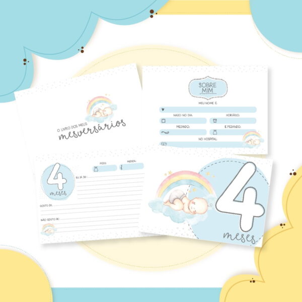 Livro Mêsversário Bebê Arco Irís Menino - Arquivo Digital