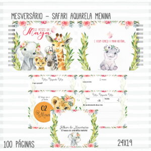 Livro Mêsversário Safari Aquarela Menina - Arquivo Digital