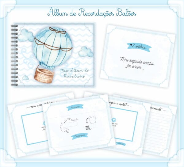Livro Recordações Bebê Balões Menino - Arquivo Digital