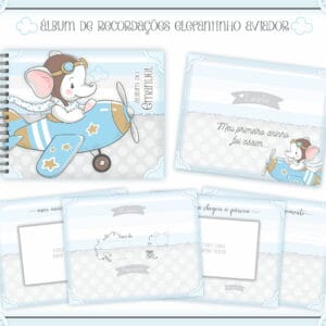 Livro Recordações Bebê Elefantinho Aviador - Arquivo Digital