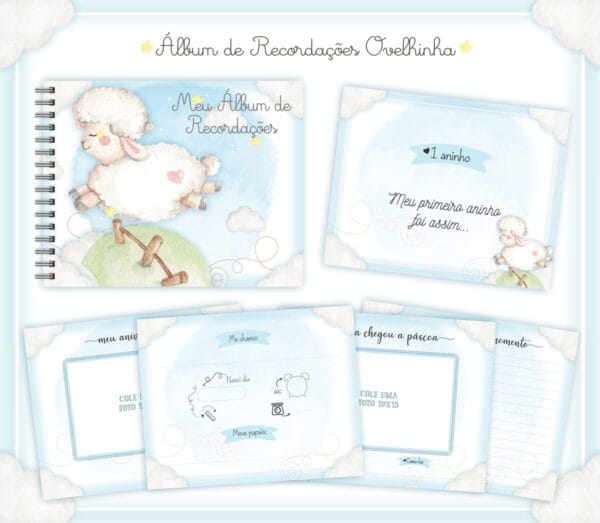 Livro Recordações Bebê Ovelha Menino - Arquivo Digital
