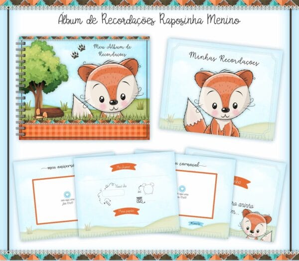 Livro Recordações Bebê Raposinho Menino - Arquivo Digital