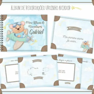 Livro Recordações Bebê Ursinho Aviador - Arquivo Digital 14 Livro Recordações Bebê Ursinho Aviador - Arquivo Digital