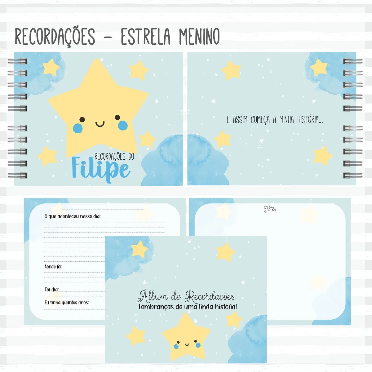 Livro Recordações do Bebê Estrela Menino - Arquivo Digital