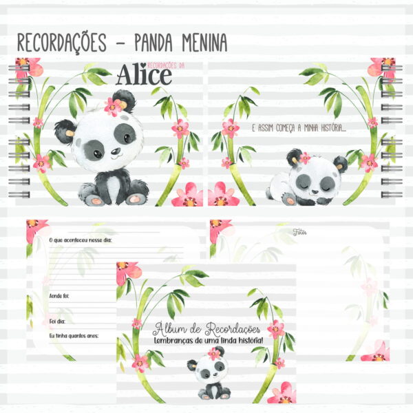 Livro Recordações do Bebê Panda Menina Cut - Arquivo Digital