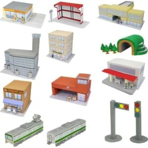 Maquetes De Papel 3d / Mais De 50 Ítens Para Uma Mini Cidade 18 Coleção de miniaturas de papel representando construções urbanas, trens e semáforos.