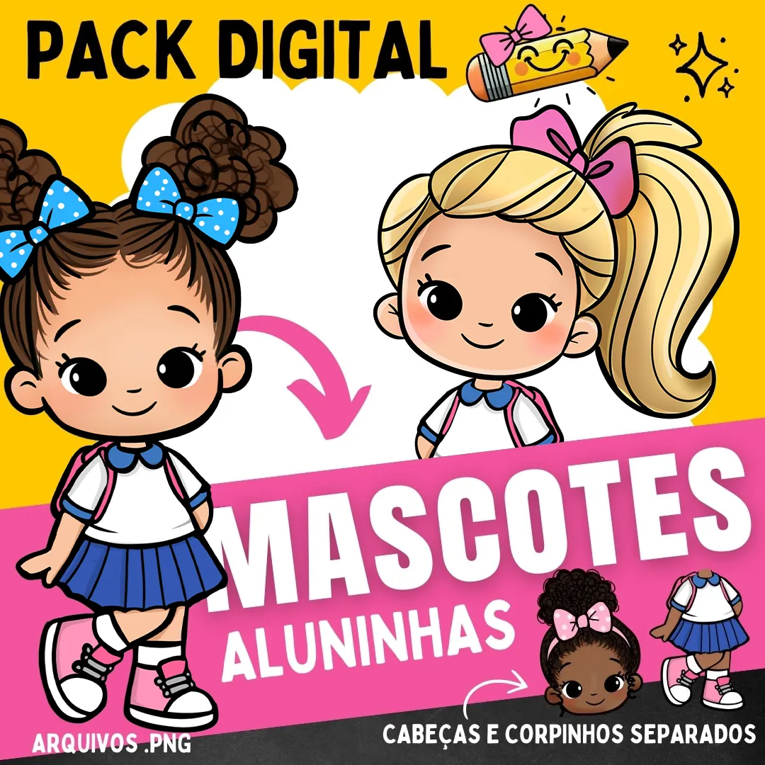 Mascotes Fofos Volta às Aulas Kit Digital PNG para Convites 3 Mascotes Fofos Volta As Aulas Kit Digital Png Para Convites 12