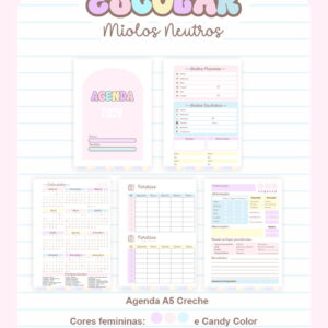 miolo agenda escolar 2026 digital em 6 cores candy