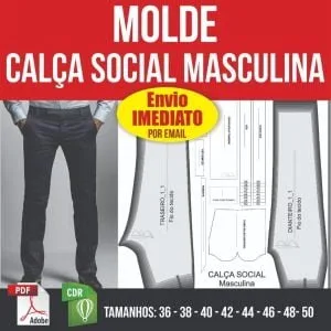 Molde Calça Social Masculina (envio Por Email) - Pdf E Corel 15 Molde de costura digital para confecção de calça social masculina em diversos tamanhos.