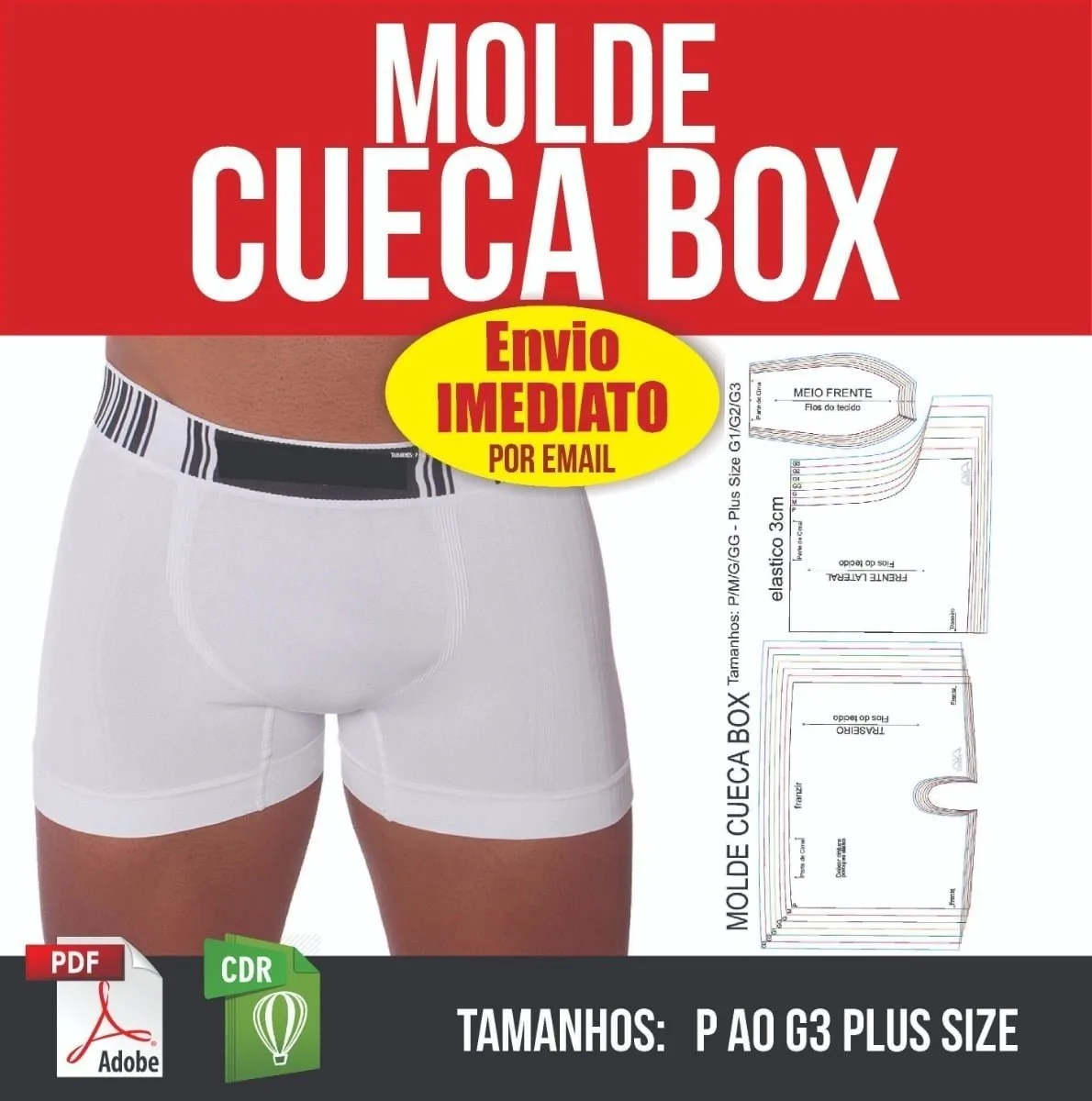 Molde Cueca Box P À G3 Plus Size - Modelagem Em Pdf E Corel 1 Molde Cueca Box P A G3 Plus Size Modelagem Em Pdf E Corel