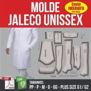 Molde Jaleco Unissex - Modelagem Pp Ao Plus Size G2 Em Pdf 5 Molde de costura para jaleco unissex com representação gráfica de peças de tecido