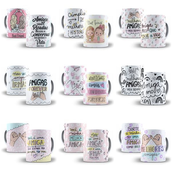 Pack 100 Estampas Caneca Dia do Amigo Amizade Sublimação