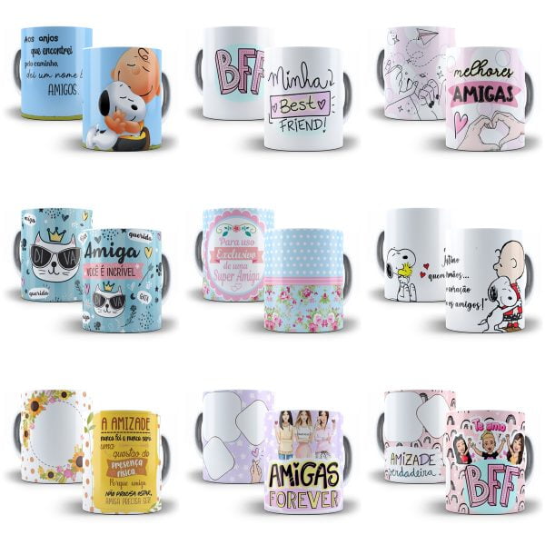 Pack 100 Estampas Caneca Dia do Amigo Amizade Sublimação