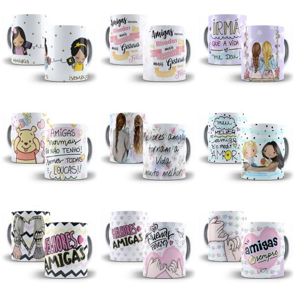Pack 100 Estampas Caneca Dia do Amigo Amizade Sublimação