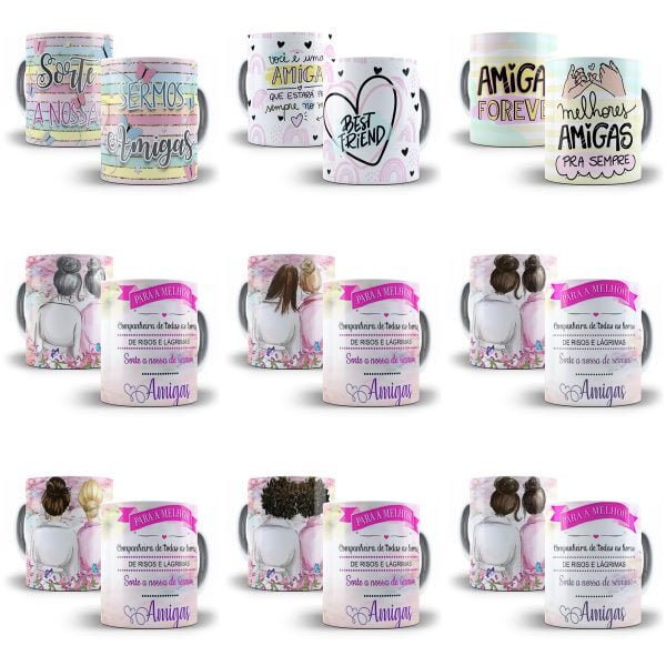 Pack 100 Estampas Caneca Dia do Amigo Amizade Sublimação