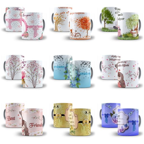 Pack 100 Estampas Caneca Dia do Amigo Amizade Sublimação