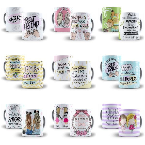 Pack 100 Estampas Caneca Dia do Amigo Amizade Sublimação