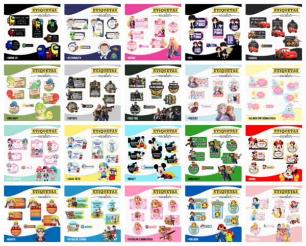 Pack 22 Etiquetas Escolares - Arquivo Digital